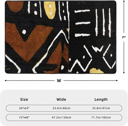 Contemporary African Mud Cloth Print 5 Super Soft Flannel Area Rug - Multi-Use Floor Mat for Bedroom, Yoga Corner & Play Spaces