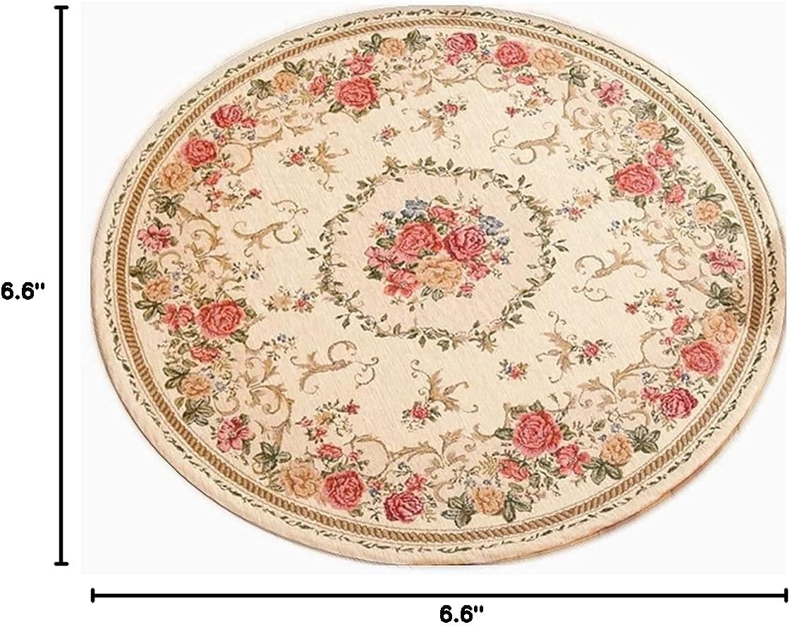 UKELER Royal Jacquard Floral Rose Rug Soft Yoga Mat Rustic Shabby Home Decorative Floor Rugs Round 3'x3'