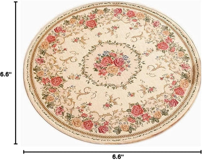 UKELER Royal Jacquard Floral Rose Rug Soft Yoga Mat Rustic Shabby Home Decorative Floor Rugs Round 3'x3'