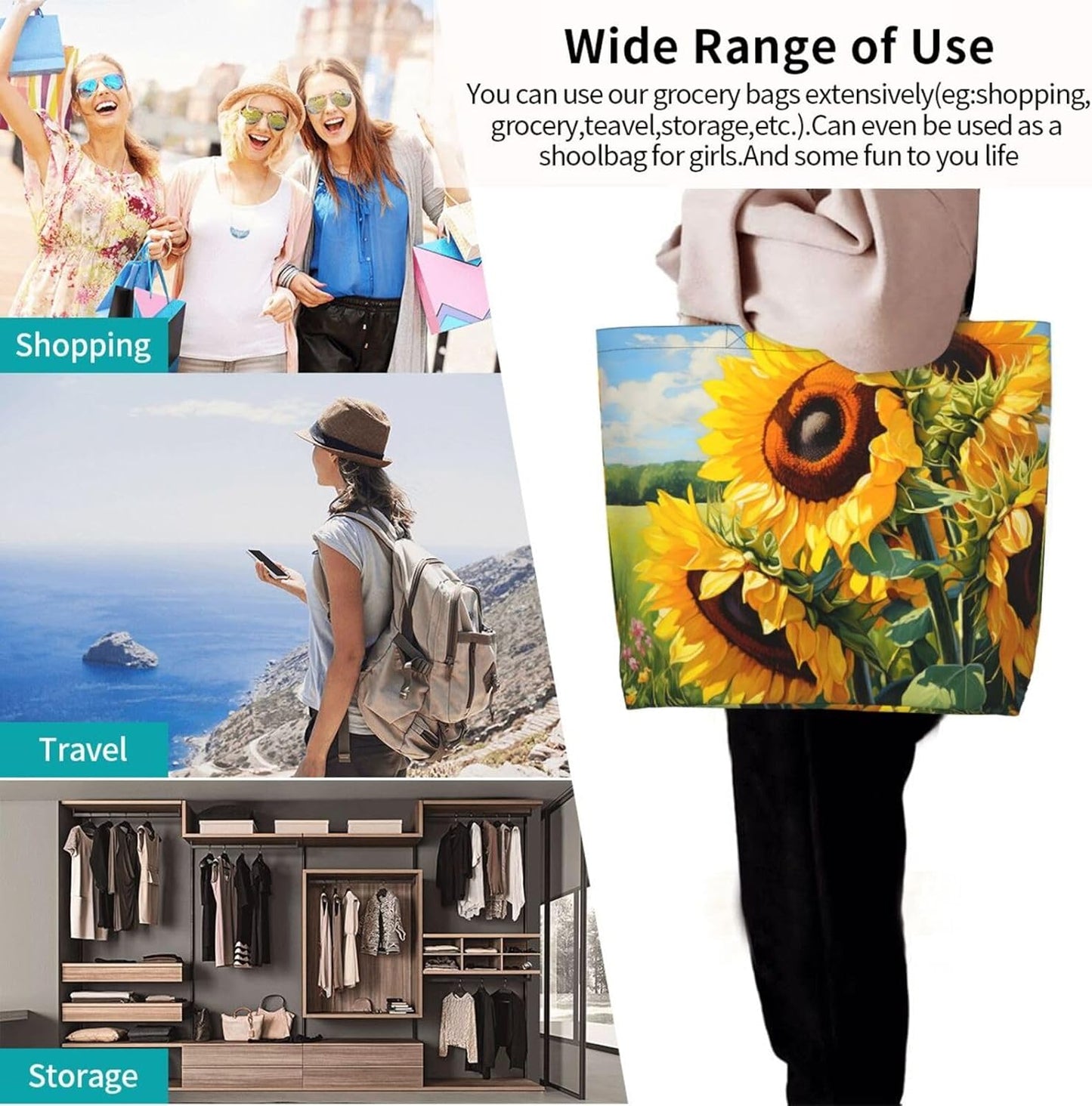 Tote Shoulder Bag Large Durable Reusable Eco-friendly Handbag Lightweight Stylish for Daily Use-19.7x15.7x5.9 Inch - Colors B