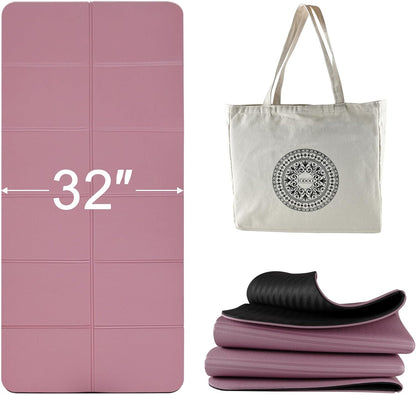 iodoo Foldable Yoga Mat 72" L x 32" W x 0.32 Inch Extra Thicked and Wided, Folding Yoga Mat for Travel with Canvas Carrying Bag, Non-Slip TPE Exercise Pilates Mat