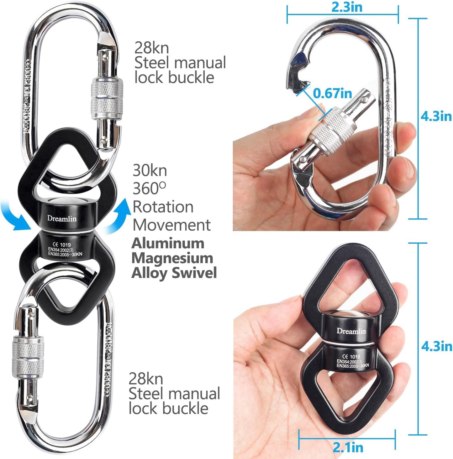 Aerial Silks Hardware Kit 30 KN Swing Swivel Aerial Yoga Hammock Rigging Aluminum Swivel Aerial Hoop Lyra Rotational Device Hanging Accessory