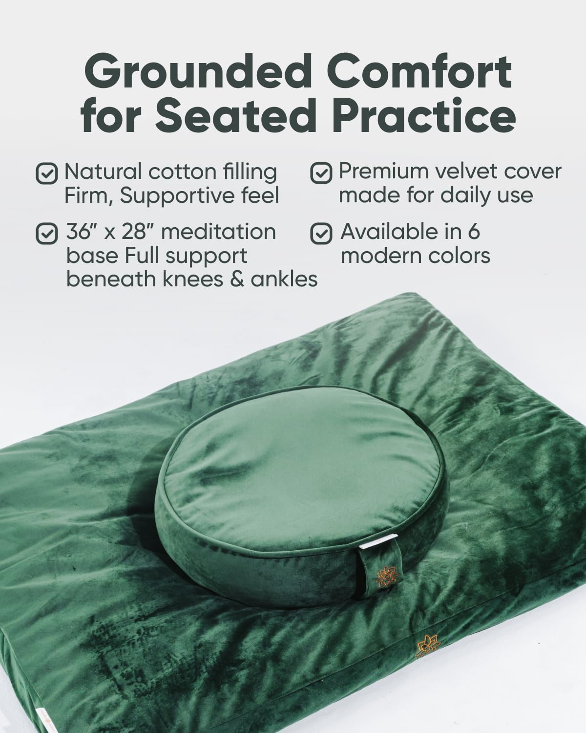Mindful & Modern Zabuton Meditation Mat - Cotton Filled Yoga and Meditation Pad - Zabuton Meditation Cushion for Kneeling and Sitting Support - Large Rectangular Sitting Floor Pillow for Bench or Zafu