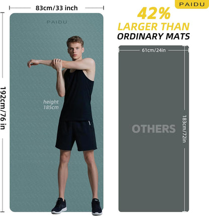 PAIDU Extra Long Wide Yoga Mat 76"x33"x2/5 Inch - Non Slip Thick Exercise Mat for Home Gym, Yoga, Pilates & Workouts