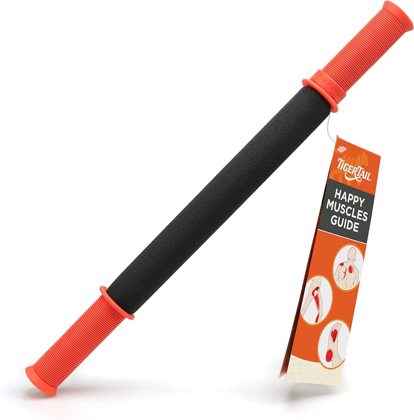 Tiger Tail 11in Massage Stick Portable Roller, Handheld, Deep Tissue Foam Roller for Legs, Neck, Calves, Thighs, Shins & Back, The Roadster 11, Made in USA, Orange Black