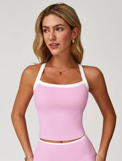 QBGJTD Womens Longline Sports Bras Cross Back Active Gym Yoga Padded Workout Crop Tank Top with Built in Bra