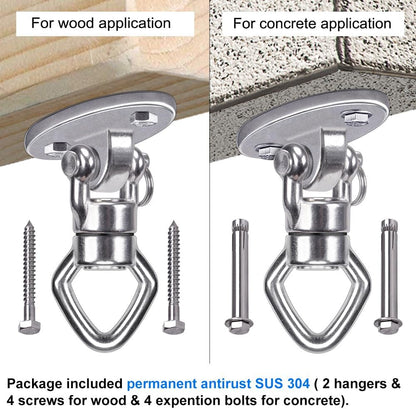 BeneLabel Swing Hanger with Bearing Swivel 800LB Capacity Stainless Steel Ceiling Mount Bracket Hanging Kit for Aerial Silks, Swings, Hammocks, Hanging Chair, Aerial Hoop, Heavy Bag, Yoga Swing
