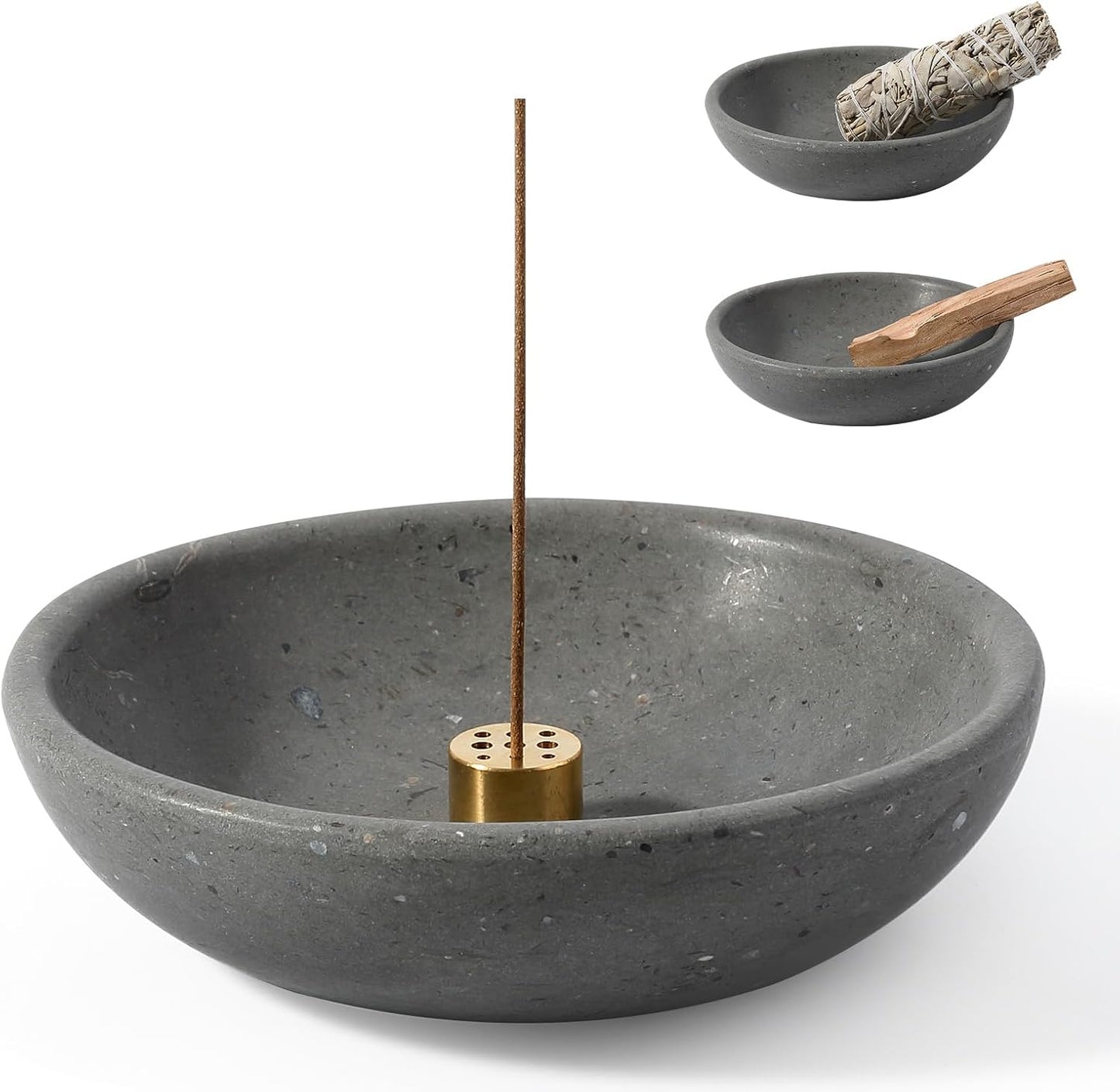 Koville Natural Marble Incense Holder, Incense Holder for Sticks with 9 Holes, Handmade Incense Burner Ash Catcher for Meditation Yoga SPA, Balsam Fir/Palo Santo/Sage/Cone (RoyalBeige)