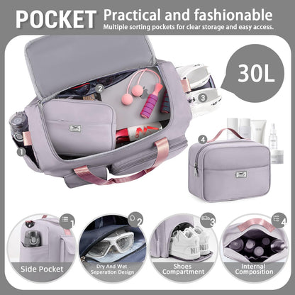 FIORETTO Women's Gym Duffle Bag with Shoes Compartment, 30L Capacity, Ideal for Travel, Gym, Sports, Duffel, Weekender