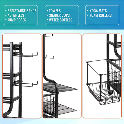 STUFFSTASH Dumbbell Rack for Home Gym, Heavy Duty Weight Rack for Dumbbells, Adjustable Dumbbell Stand with Storage, 700LB Capacity Gym Equipment Organizer with Wheels