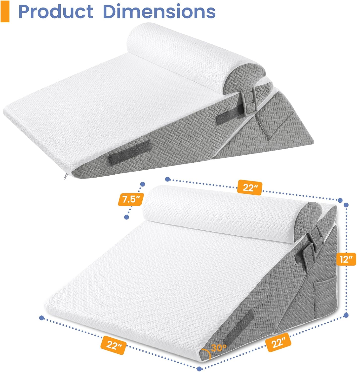 Sasttie Wedge Pillow Set for After Surgery, 2PCS Adjustable Bed Wedge Pillow Headboard with Memory Foam Neck Cushion – for Acid Reflux, Sleeping, Neck & Back Support, Dark Grey