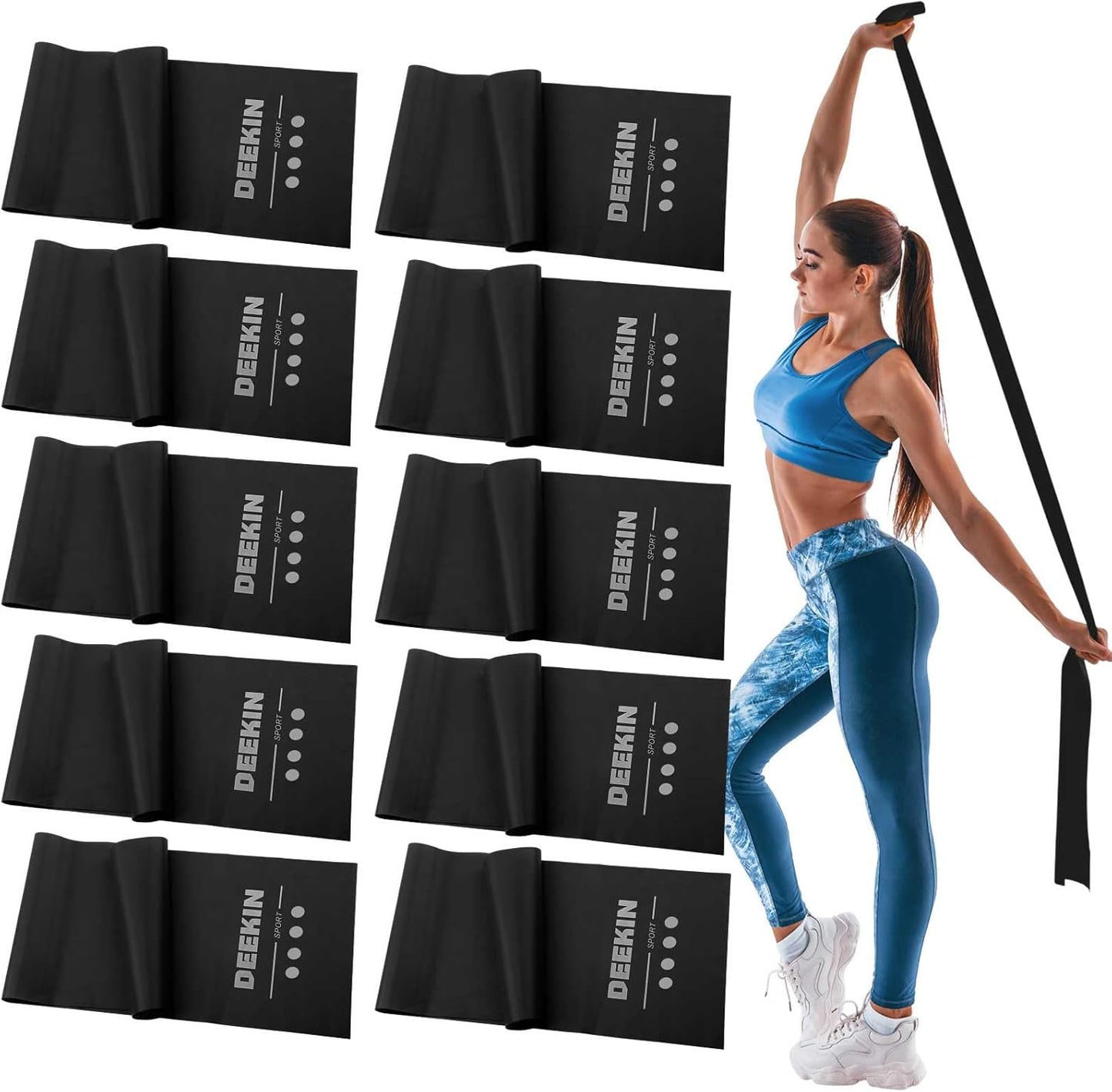 DEEKIN 10 Pcs Resistance Bands Professional Exercise Elastic Bands Latex-Free Yoga Starter Set for Pilates, Physical Therapy, Strength Training, Yoga, Working Out for Women Home Gym