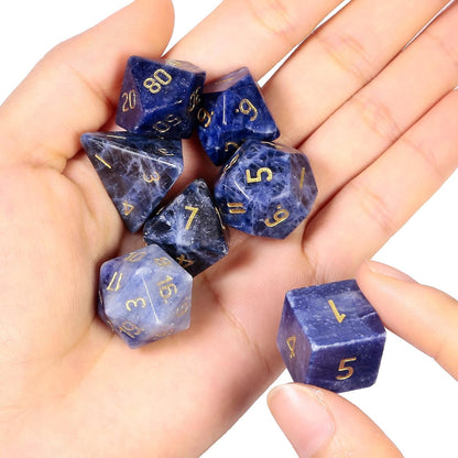 mookaitedecor 7 PCS Blue Howlite Turquoise Crystal Polyhedral DND Dice Set, Polished Tumbled Stones Dices for RPG MTG Table Games Home Decoration