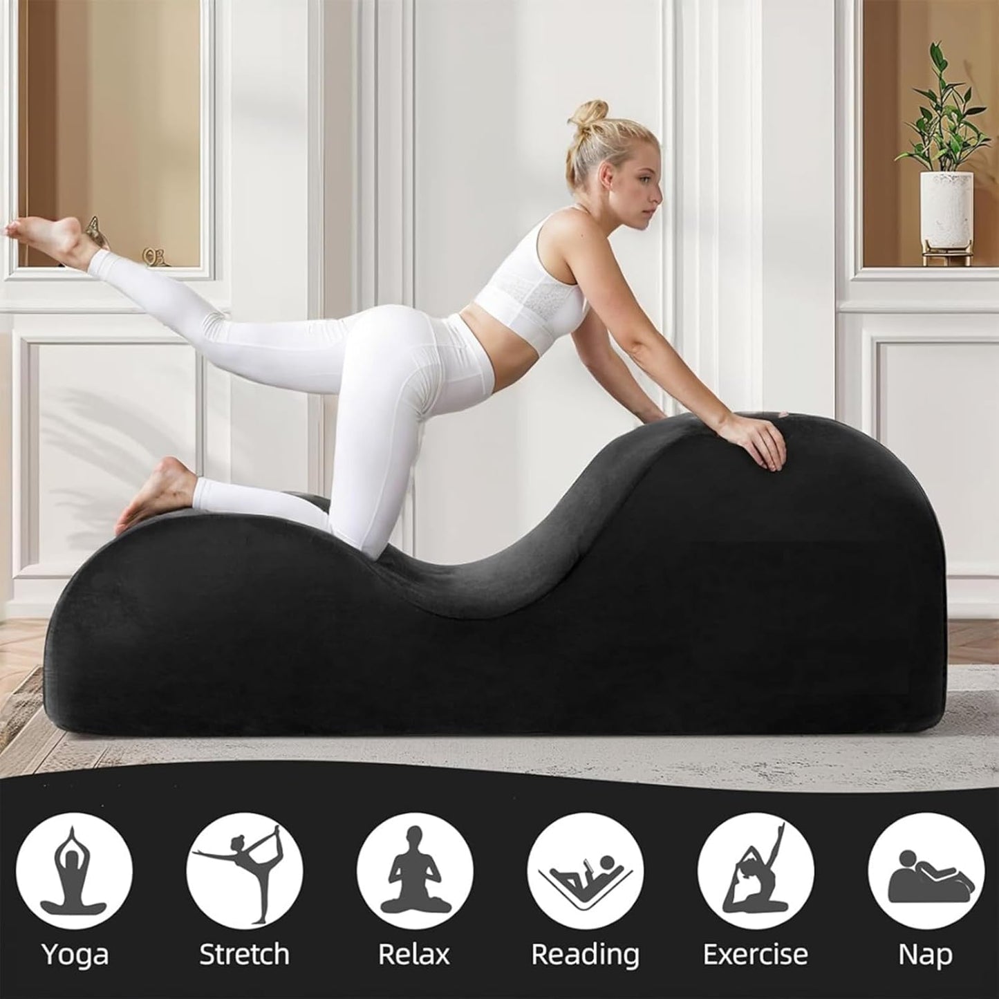 Yoga Chair, Yoga Chaise Lounge Chair Indoor, Yoga Chairs for Adults Exercise, Stretching, Relaxation, Ergonomic Design, Tantra Chair for Bedroom Living Room