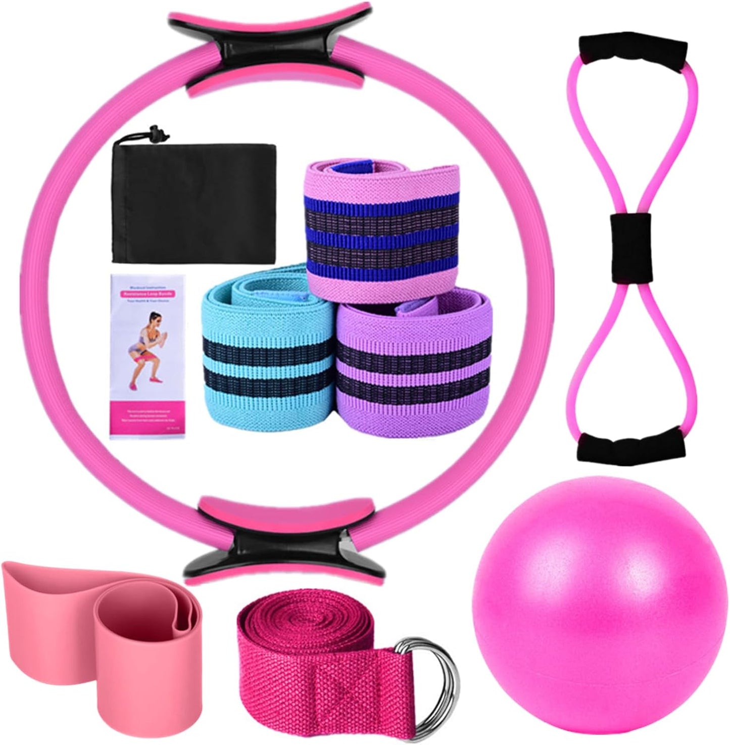 Karlak Yoga Sets for Women Pilates at Home Equipment Pilates Magic Ring Booty Bands for Working Out Glutes Yoga Ball 25cm Figure 8 Resistance Band Yoga Bands for Stretching