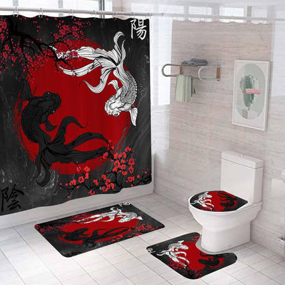 4PCS Spa Zen Shower Curtain Sets with Rugs, White Shower Curtain, Pink Floral Orchid Lotus Water Lily Stone Bamboo Water Reflection Yoga Massage Relaxing Spiritual Meditation Bathroom Decor