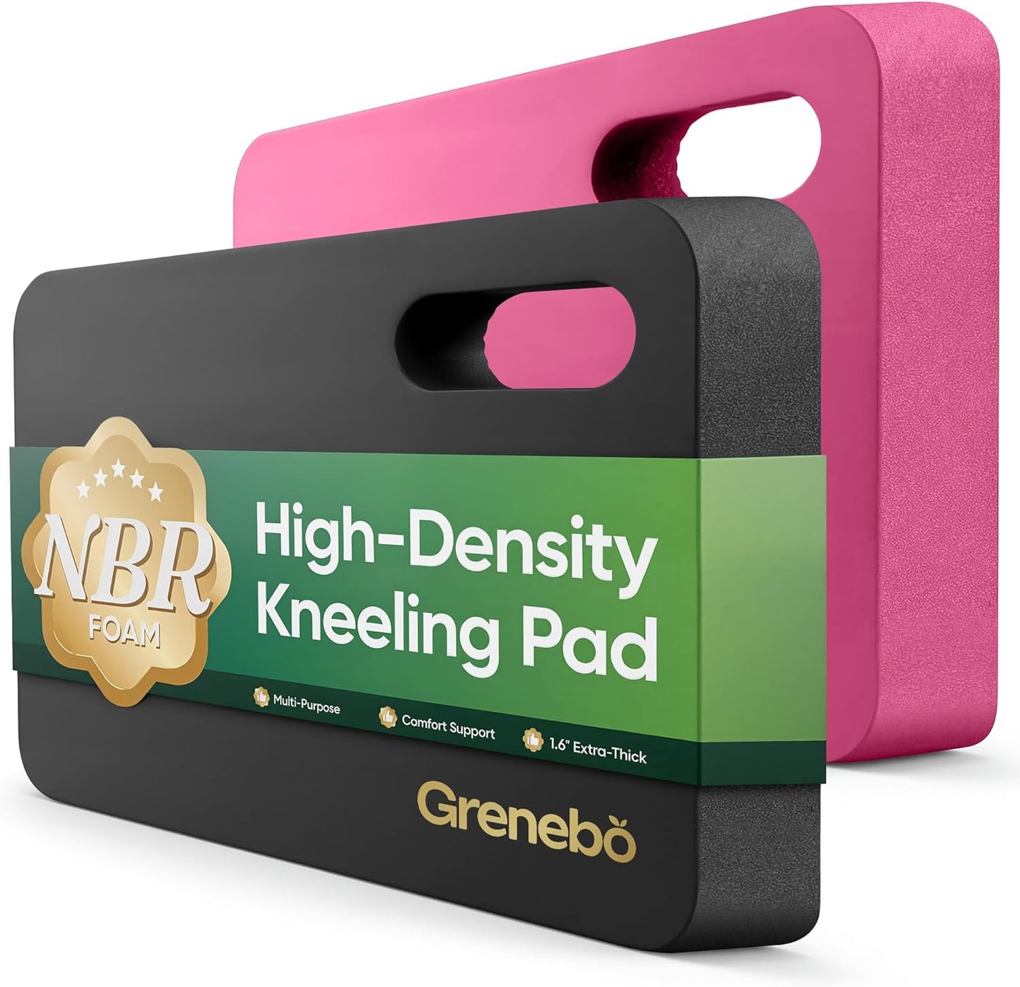 Grenebo High-Density NBR Foam Garden Kneeling Pad, 1.6" Extra Thick Gardening Pads for Kneeling, Ultra Soft Kneeling Pads for Gardening, Work, Exercise, Yoga, 17.3×11×1.6 in (2, Pink Purple)
