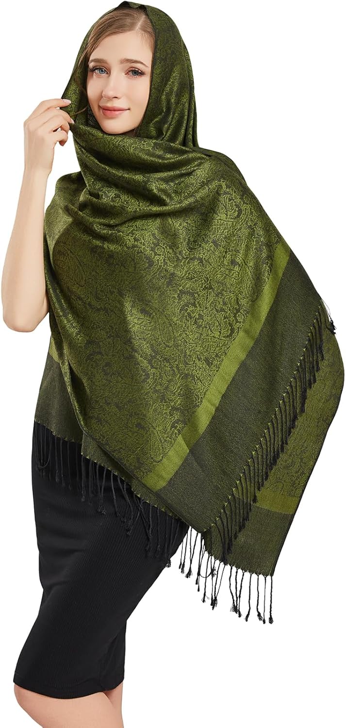 vimate Silky Paisley Pashmina Shawl Scarf-Women's Soft Double-side Jacquard Pashminas Wrap for Evening Dress Travel Shawl