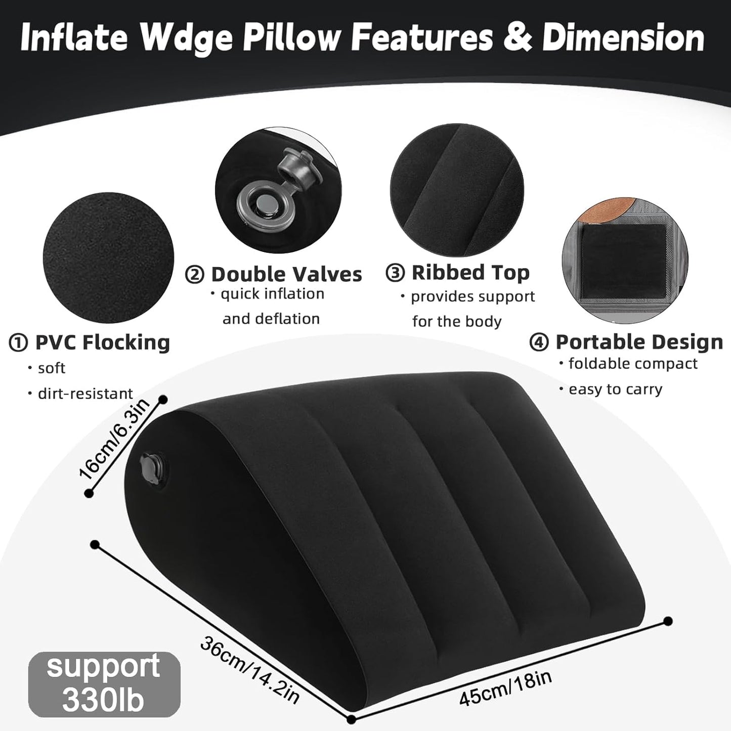 TheClover Portable Inflatable Wedge Pillow Cushion - 2 Pack Body Positioners Foldable Wedge Pillow for Sleeping,Back,Travel,Bed,Leg Elevation with Fast Inflation Deflation(Grey)
