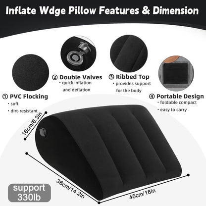 TheClover Portable Inflatable Wedge Pillow Cushion - 2 Pack Body Positioners Foldable Wedge Pillow for Sleeping,Back,Travel,Bed,Leg Elevation with Fast Inflation Deflation(Grey)