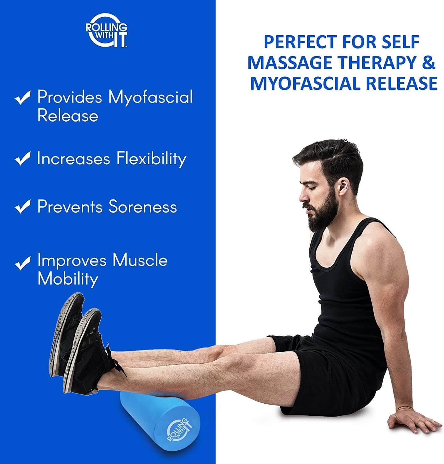 Rolling With It Foam Roller with High Density for Physical Therapy, Muscle Roller for Exercise and Muscle Recovery, Eco-Friendly Back Roller, Firm and Smooth Surface Massage Roller, Select Your Size