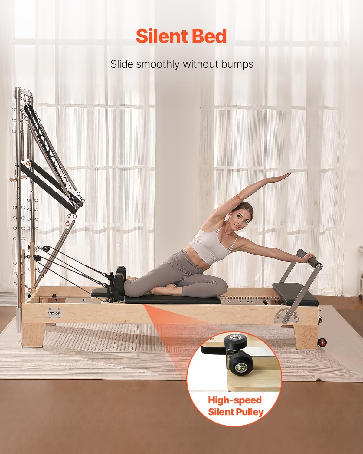 VEVOR Pilates Reformer, Reformer Pilates Machine with Cadillac Trapeze Table or Tower & Mat, Pilates Equipment for Home Workout and Studio, Includes Jump Board，Sitting Box