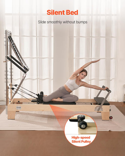 VEVOR Pilates Reformer, Reformer Pilates Machine with Cadillac Trapeze Table or Tower & Mat, Pilates Equipment for Home Workout and Studio, Includes Jump Board，Sitting Box
