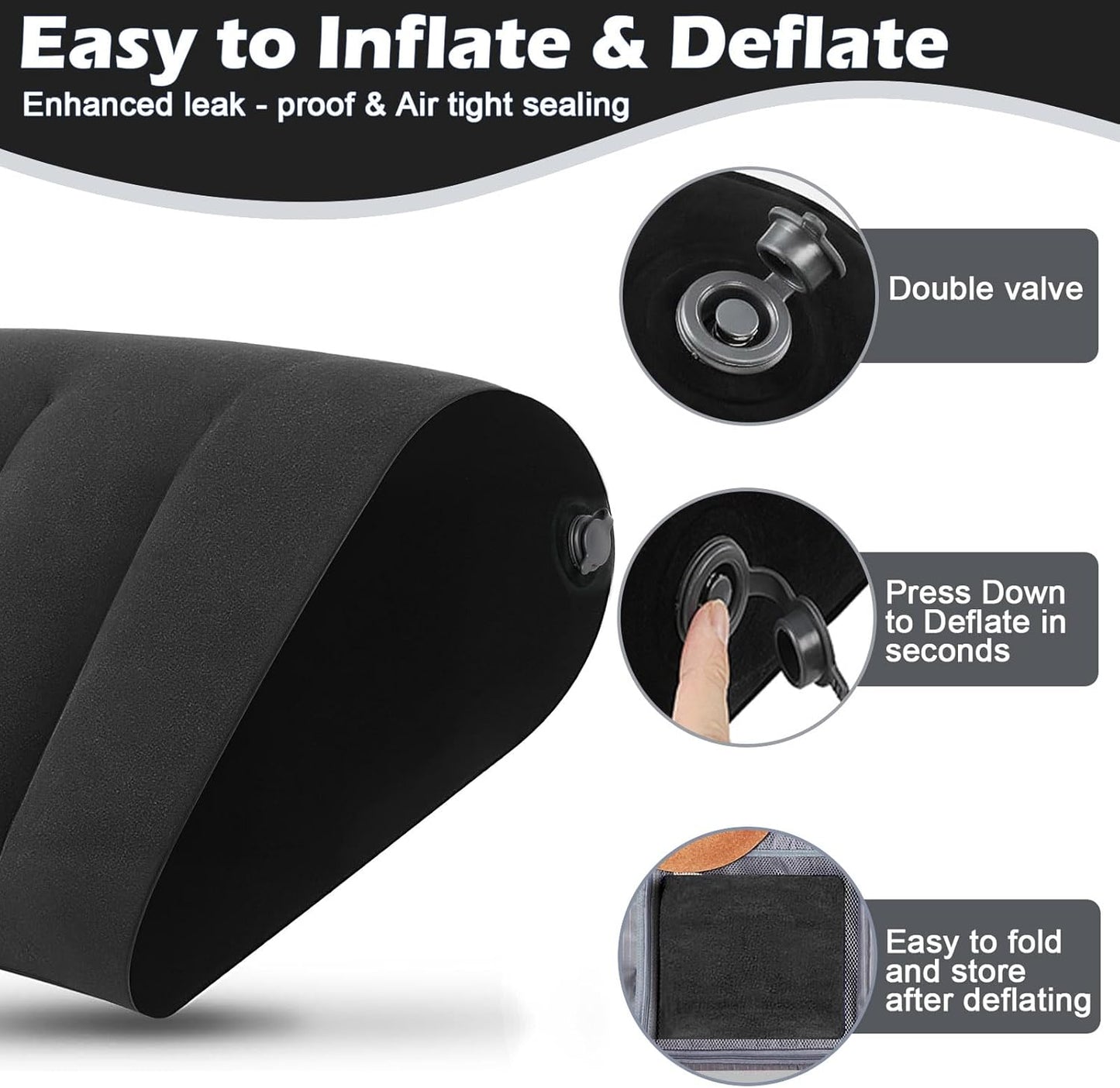 Prosixtoy Portable Wedge Pillow Inflatable Cushion - Body Positioners Lightweight Wedge Pillow for Sleeping, Leg Elevation, Use in Bed, Travel, Camping, Fast Inflating Deflation (Black)