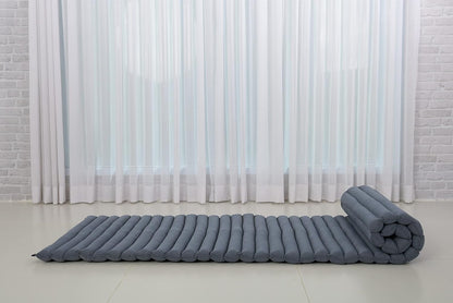 Leewadee - Kapok Roll Mat – Handcrafted Folding Sleep & Relaxation Mattress from Thailand, Ideal as Guest Bed, Camping Mat, Yoga Mat or Traditional Futon, 75 x 39 inches, Anthracite