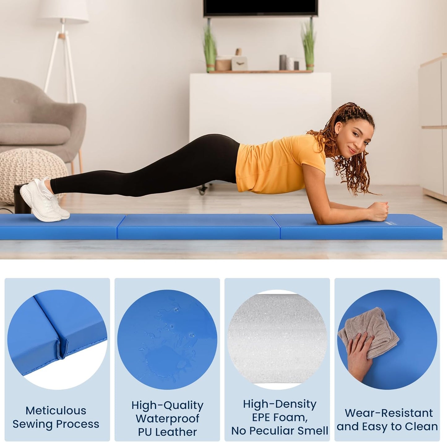 Fitvids Folding Exercise Gymnastics Mat for Tumbling, 2'x6'x2" Gym Workout Mat with Carrying Handles High-Density Anti-Tear Portable Fitness Aerobics Mats for Home Gym Yoga Pilates MMA Core Training