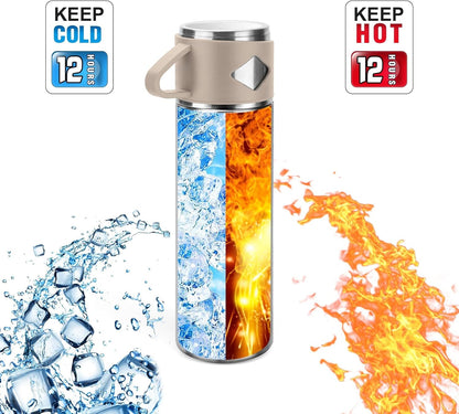 Stainless Steel Thermo 500ml/16.9oz Vacuum Insulated Bottle with Cup for Coffee Hot drink and Cold drink water flask.(Pink,Set)