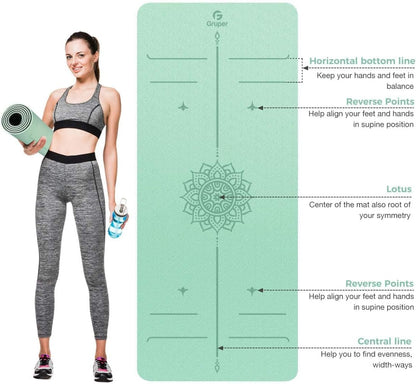 Gruper Yoga Mat Non Slip TPE Extra Wide Yoga Mat with Alignment Mark, 72"L x 32"W x 0.32"/0.24"Th (183cm x 80cm x 8mm/6mm), Anti-Tear Exercise Mat with Carrying Strap and Bag, Workout Mats for Yoga, Pilates