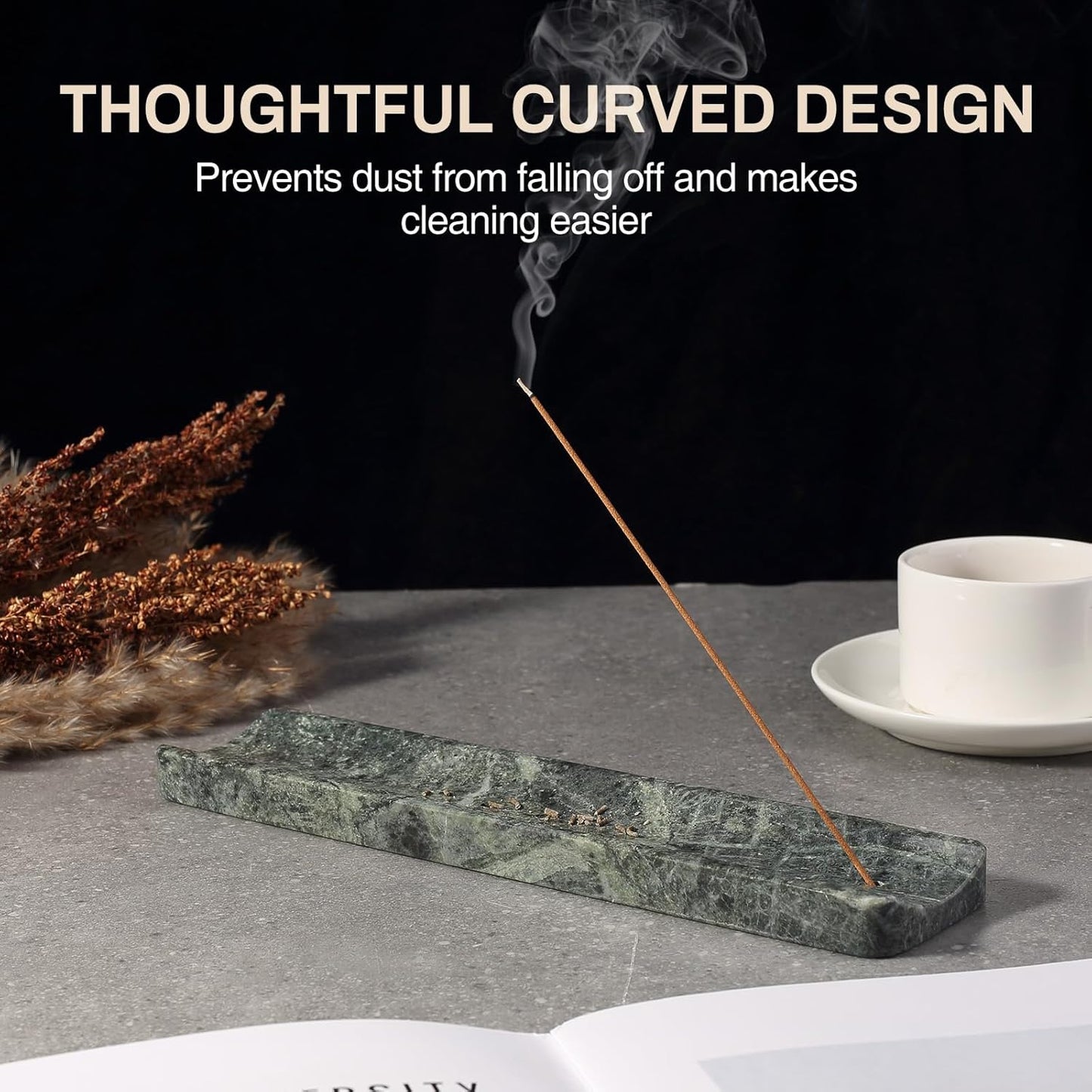 Koville Marble Incense Holder, Incense Holder for Sticks, Incense Sticks Holder Ash Catcher for Meditation Yoga SPA, Natural Stone Incense Burner, Home Table Decor (Green)