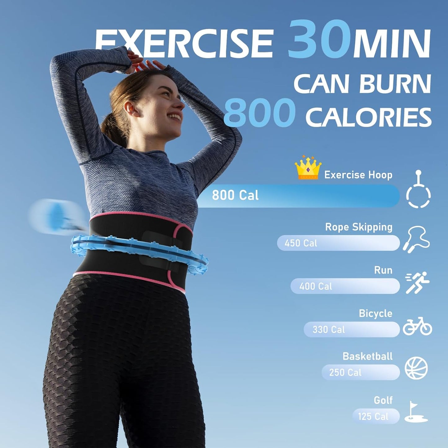 JLoibao Weighted Hula Circle for Adults Weight Loss, Infinity Fitness Hoop Plus Size 51 Inch with Sweat Belt, Include 27 Detachable Links and Waist Trainer for Women