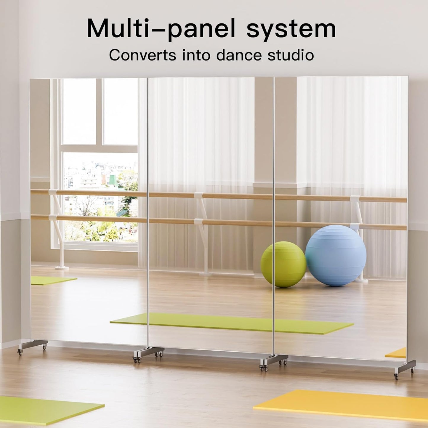 brisafe 67"x24" Ultra-Light Mobile Floor Mirror with 360° Wheels, 0.04mm Shatterproof Nano Film for Home Gym/Yoga/Dance Studio & Commercial Use | 60% Insurance Savings | Black