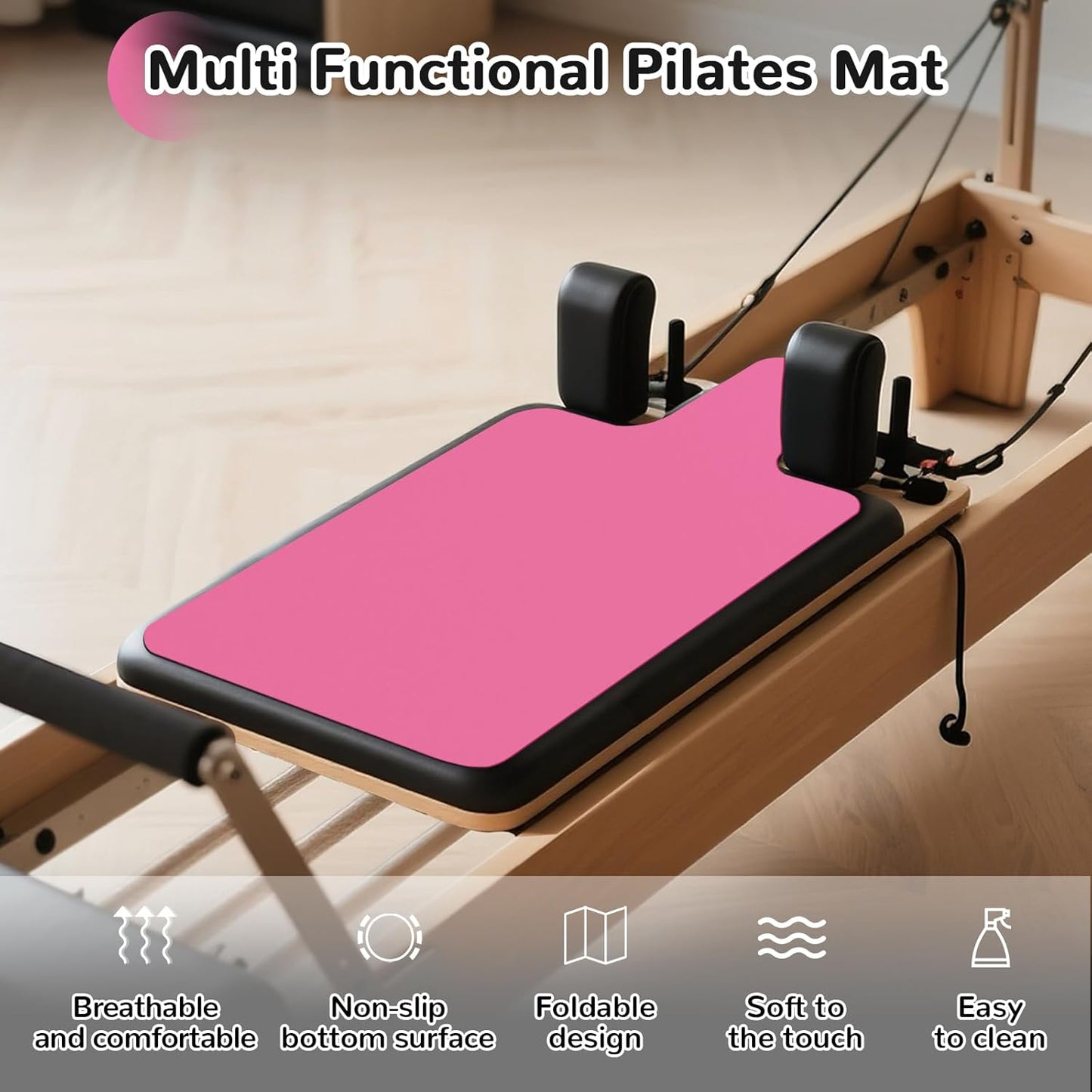 Non Slip Pilates Reformer Mat, Soft Fleece Surface Pilates Towel Mat, Pilates Mat with Multiple Equipment, Lightweight and Foldable, Wicking and Quick Drying for Yoga, Fitness
