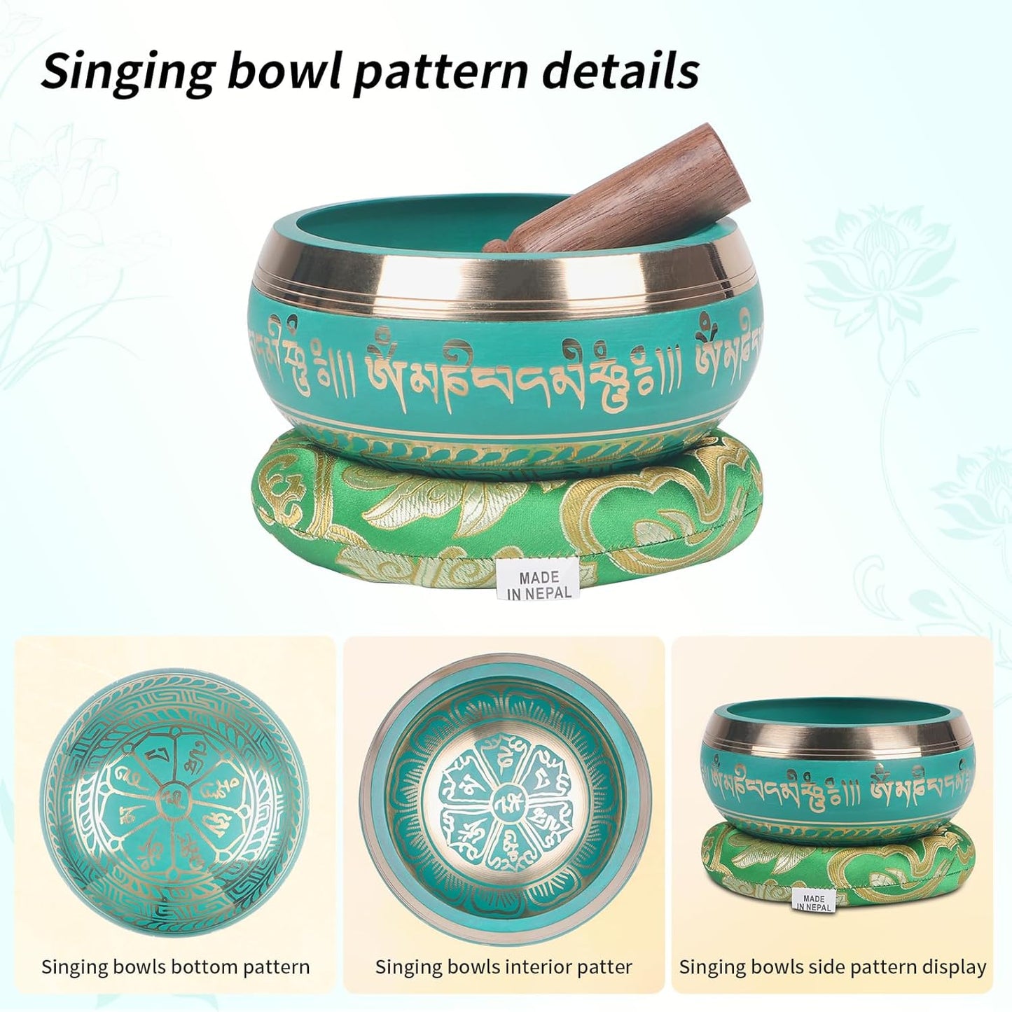 Kmise Tibetan Singing Bowls Set- Handmade in Nepal Meditation Sound Bowls for Yoga, Meditation, Mindfulness, Healing and Chakra Balancing, Stress Relief (4', Brown)