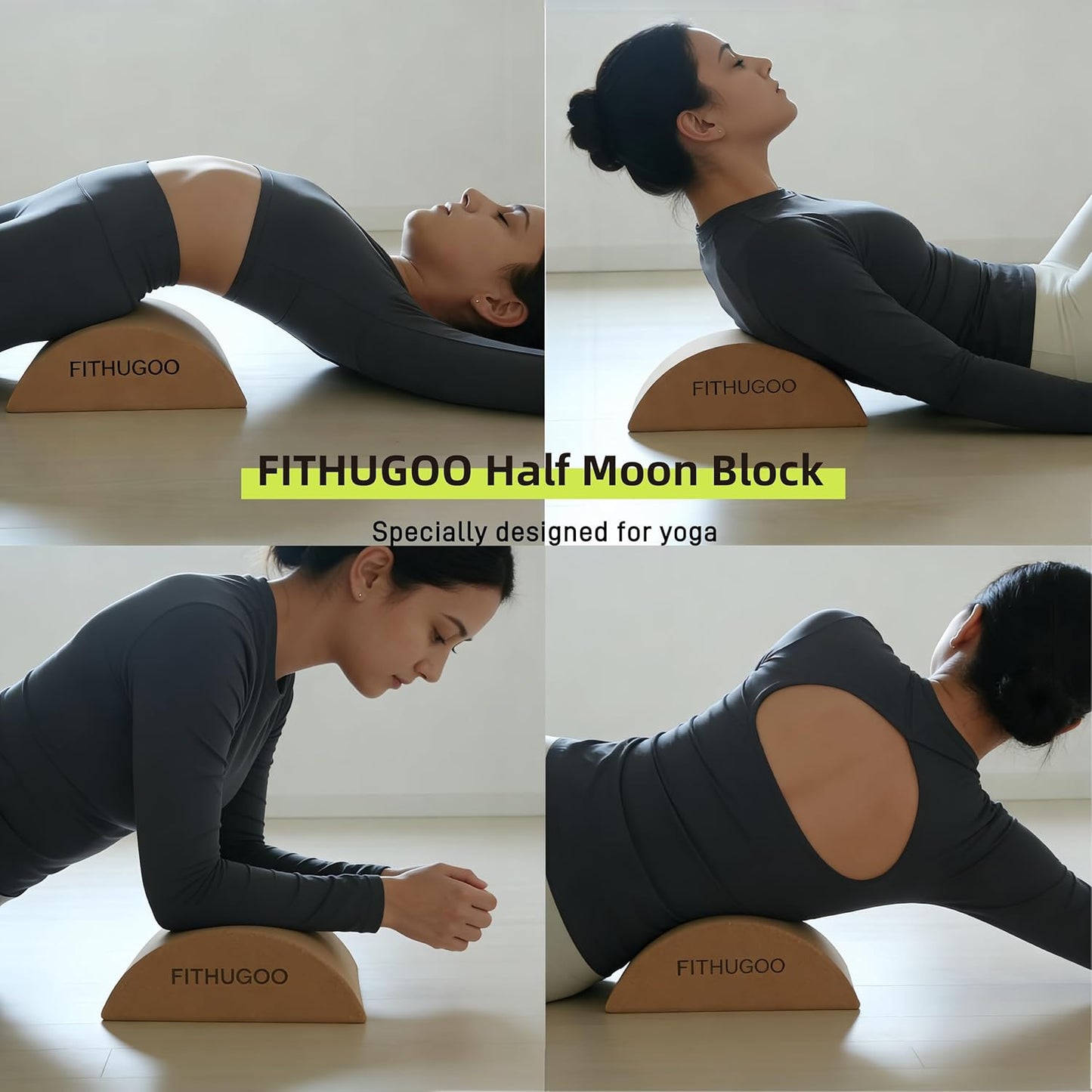 2 Pack Cork Yoga Block & Calf Stretching- Half Moon Recovery Block Improve Balance, Stability & Foot Mobility/Calf Stretcher for Plantar Fasciitis Relief/Yoga & Pilates Balance Trainer