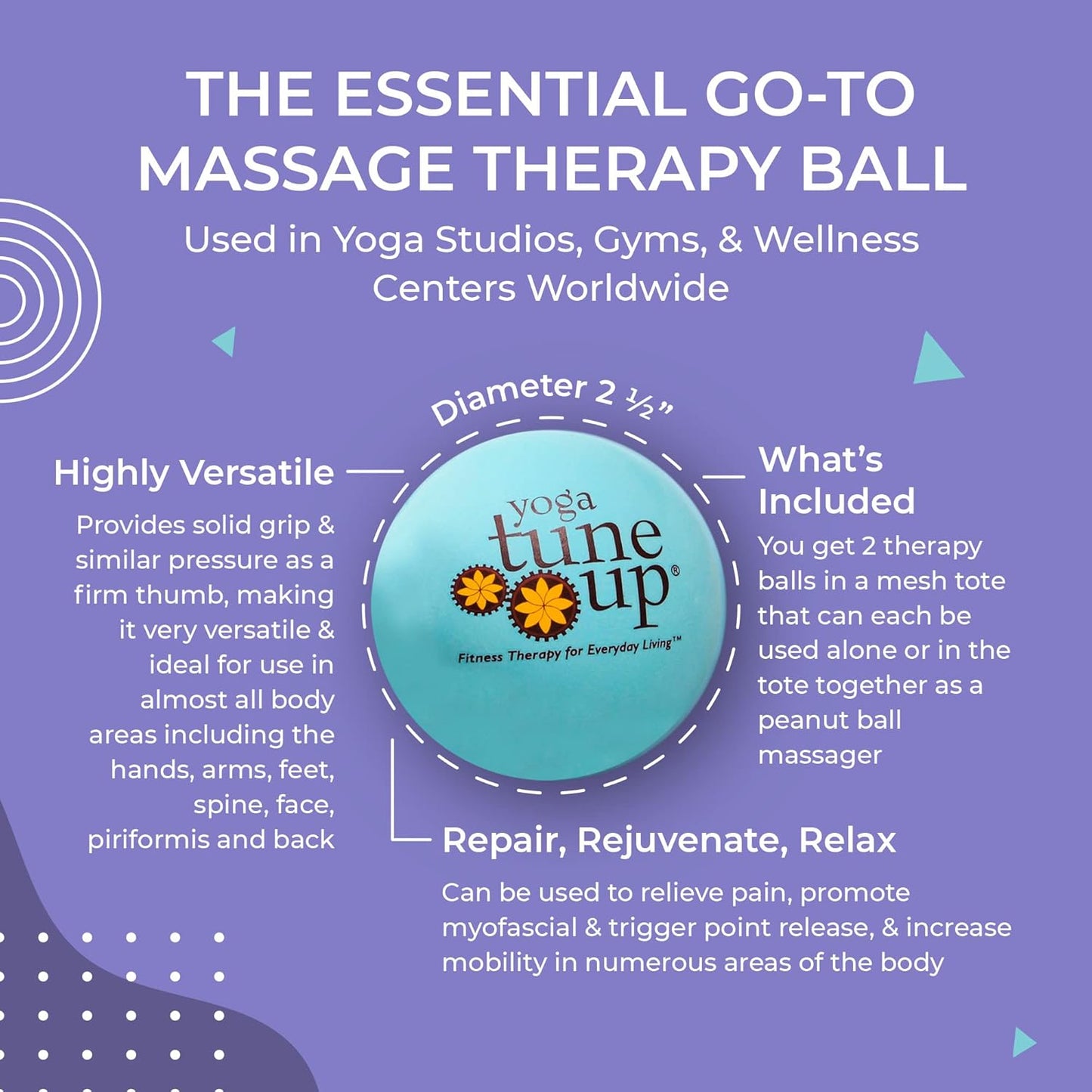 YOGA TUNE UP® Therapy Balls in Tote by Tune Up Fitness - Massage Balls for Trigger Point, Pressure Point & Myofascial Release - Use as Single or Peanut Ball for Pain Relief & Relaxation (Aqua Blue)
