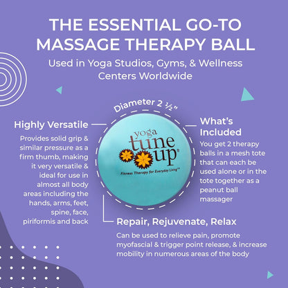 YOGA TUNE UP® Therapy Balls in Tote by Tune Up Fitness - Massage Balls for Trigger Point, Pressure Point & Myofascial Release - Use as Single or Peanut Ball for Pain Relief & Relaxation (Aqua Blue)