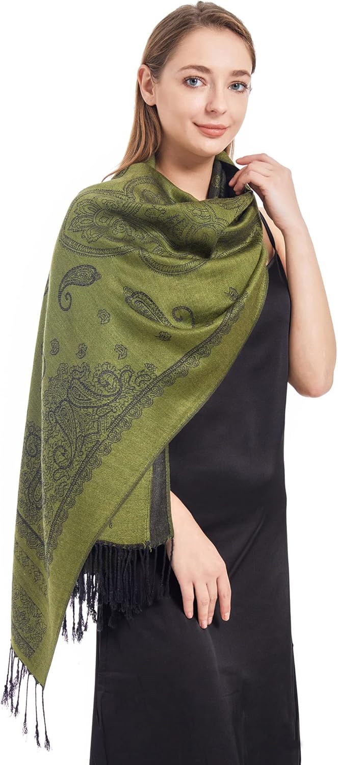 Ciormis Two Tone Silky Paisley Pashmina Shawl Scarf,Soft Women's Rave Jacquard Pashminas Wrap Scarves