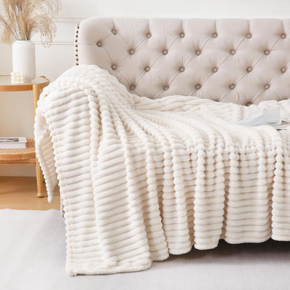 Khaki Throw Blanket for Couch Sofa 50x60 inches Striped Fleece Blankets Room Home Decor Lightweight Plush Soft Cozy Gifts for Women Mom Girls