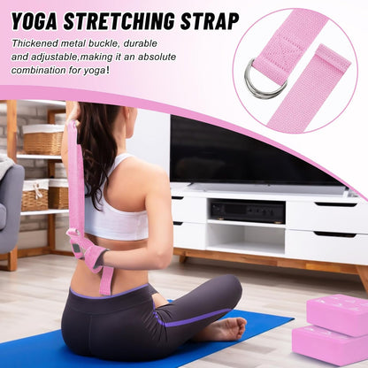 RETON 2 Pack Yoga Blocks and 2 Yoga Straps Set, Soft Non-Slip Yoga Block for Pilates, High Density EVA Foam Yoga Brick with Yoga Strap for General Fitness, Stretching, Improve Strength and Flexibility