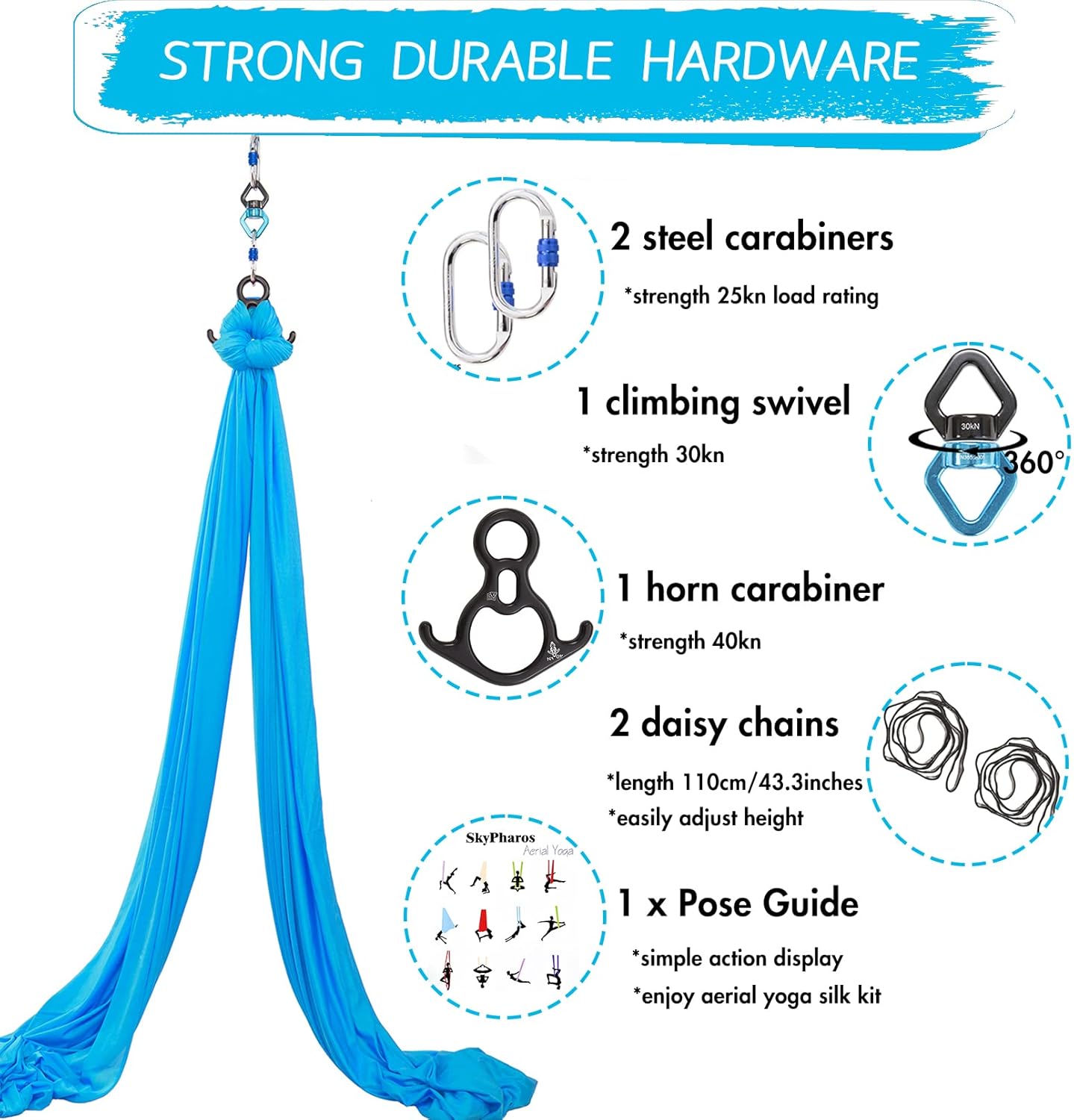 11 Yards Aerial Silks Yoga Swing Set - Aerial Yoga Hammock Kit Anti-Gravity Flying for Fitness, Low/Non Stretch Nylon Tricot Fabric Hardware Included for Dance