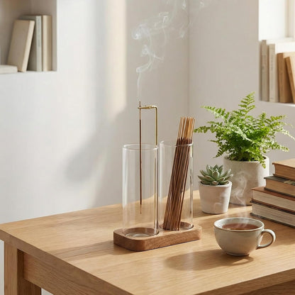 Incense Holder,Wooden Incense Holder for Sticks with 20 Incense Sticks, Anti-ash Incense Burner with Glass Ash Catcher for Meditation Yoga Spa Gift Home Decor
