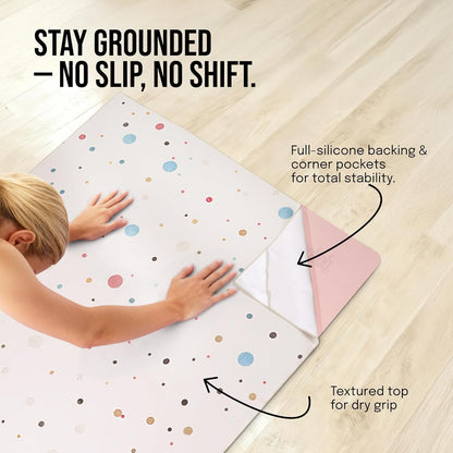 gogoKIWI Large Yoga Towel 72"x48" - Non-Slip Hot Yoga Towel with Corner Pockets & Full Silicone Backing, Printed Carpet-Style Design for Home Workouts, Pilates & Yoga