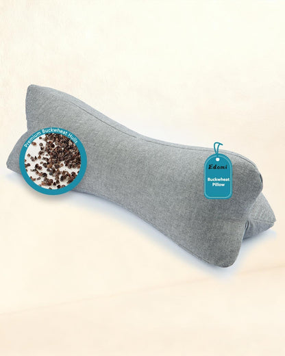 Cervical Buckwheat Roll Pillow for Sleeping,15.7"x5.9" Buckwheat Hulls Pillows Filling, Triangle Pillow for Neck Support Yoga Bolster, Adjustable Fill for Neck Pain Relief,Gray