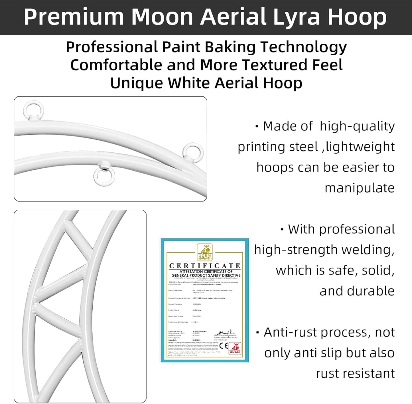 PRIOR FITNESS Aerial Moon Lyra Hoop Set, Classcial Aerial Ring Equipment with Complete Rigging Hardware, Circus Acrobatic Fitness Aerial Hoop Kit, Aerial Yoga Hoop Sling for Home,Gym, Club