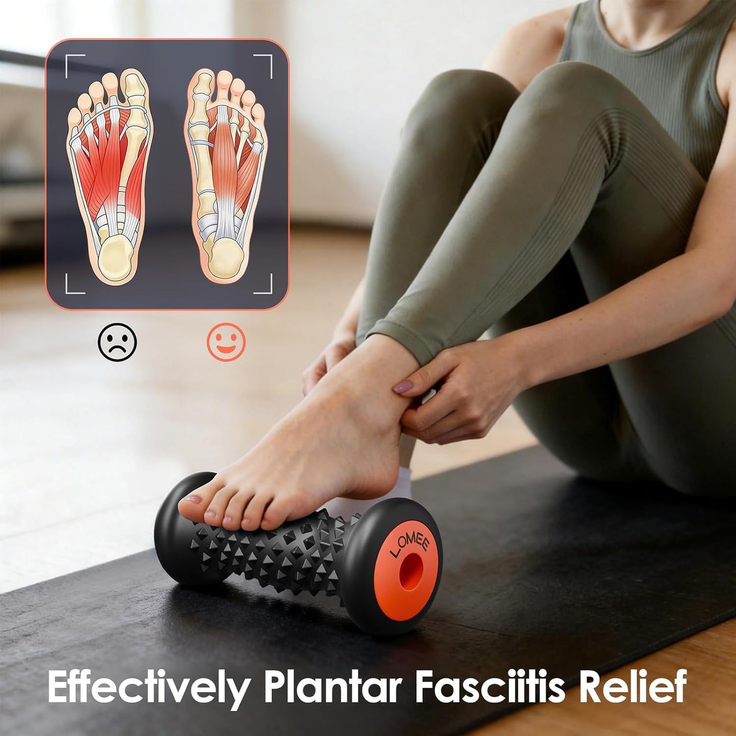 LOMEE Foot Roller Massager for Plantar Fasciitis Relief, Foot Arch and Heel Pain Relief, Portable Reflexology Massage Tool, Deep Tissue Muscle Massage Roller