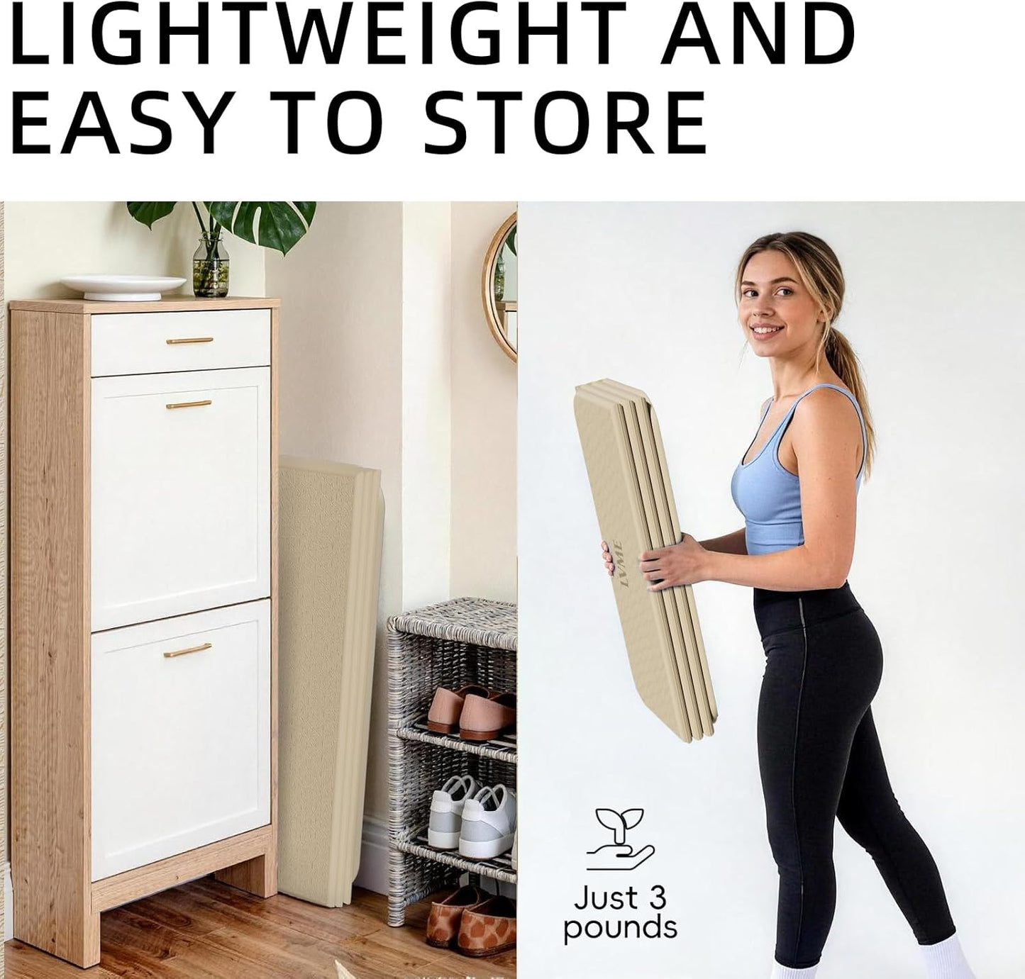 Large Yoga Mat 75"x31", Foldable Yoga Mat & Travel Yoga Mat, Extra Wide 0.24" Thin Non-Slip Mat for Yoga, Pilates, Stretching & Home Workouts –Easy Carry & Store
